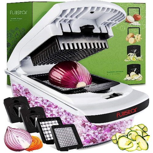 Fullstar Vegetable Chopper - Spiralizer Vegetable Slicer - Onion Chopper with Container - Pro Food Chopper - Slicer Dicer Cutter - (4 in 1, White)