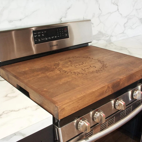 J Thomas Home Alder Wood Stove Top Cover. Engraved Noodle board. Personalized Gift for Wedding, Father's Day, Birthday, Anniversary. Electric Gas Stove Top Cover.